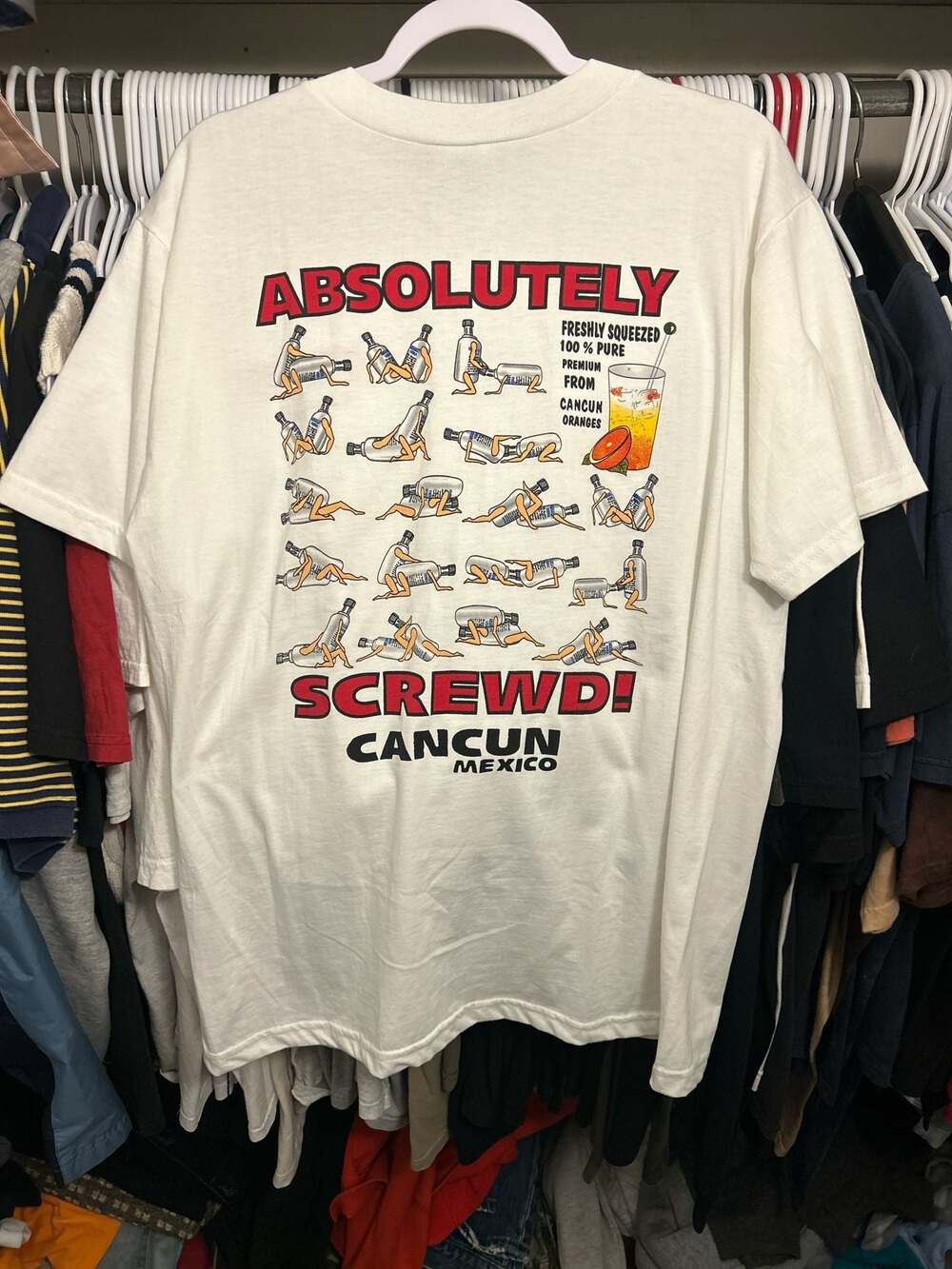 Vintage 90s Absolutely Screwd Cancun Mexico Graphic T-Shirt Size Large